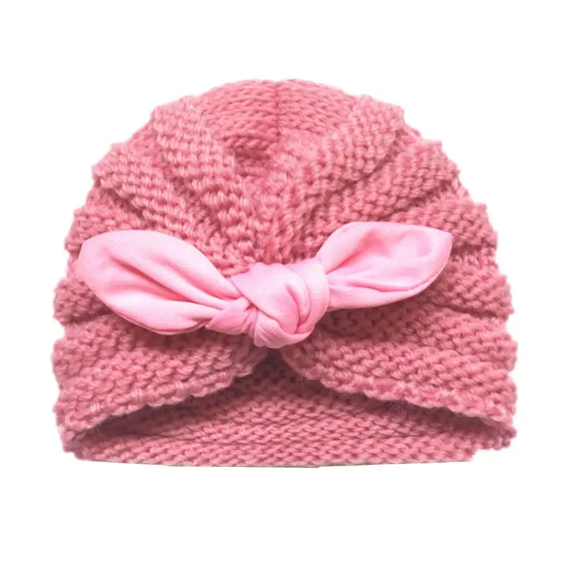 Skin Pink Шерстяная детская шапка, шапка, вязаная крючком, модные ушами кролика, эластичные, универсальные, теплые, зимние, шерстяные, мягкие, индийские - Цвет: Skin Pink