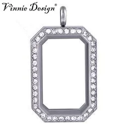 Vinnie дизайн 40х27мм посеребренный медальон с горным хрусталем из нержавеющей стали