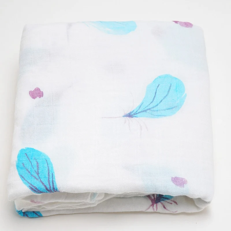 blue feather Muslinlife Новое поступление, детское одеяло из бамбукового хлопка, мягкое детское одеяло 120*120 см для новорожденных - Цвет: blue feather