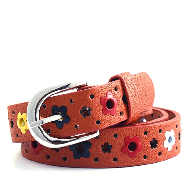 

Cute Kids Children Boys Girls Hollow Flower Waistband Faux Leather Belt Buckle Apparel Accessories P1