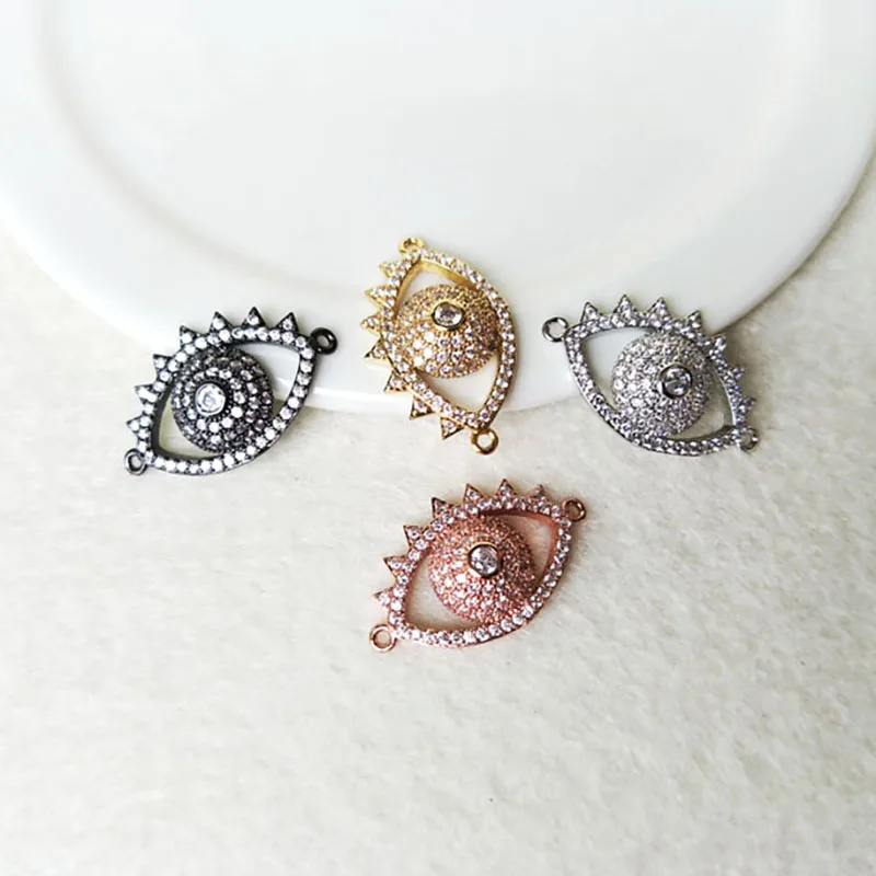 10 шт. CZ Кристалл Boho Eye Double Bails Charm Циркон микро проложить разъем ювелирных изделий в