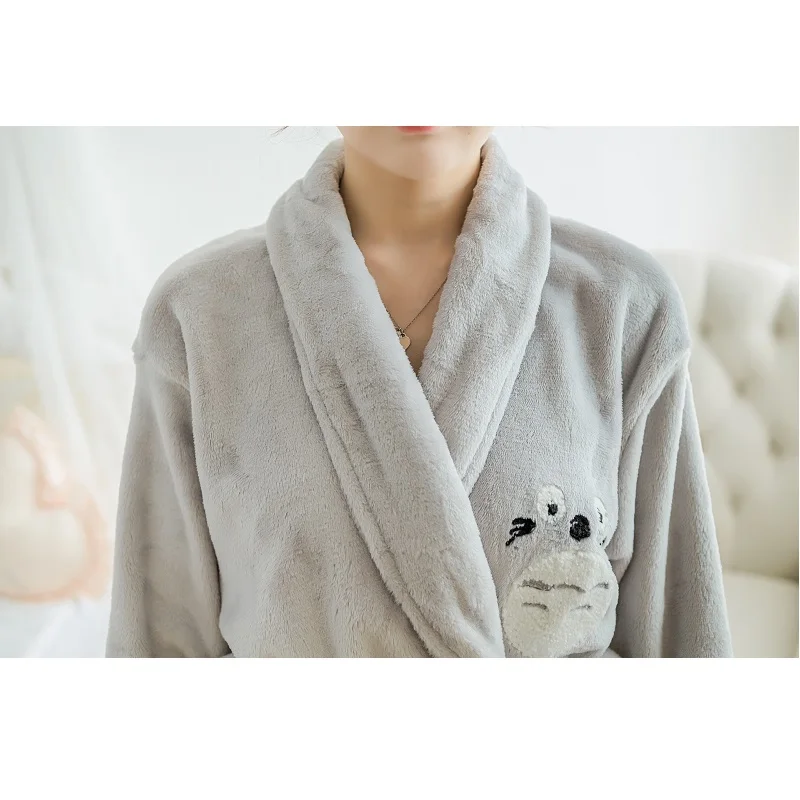 

Girl's Bathrobe Thick Winter Flannel Robe Set Cute Totoro Character Animal Nightgown DuckHome casual clothing Pink Pajama Femme