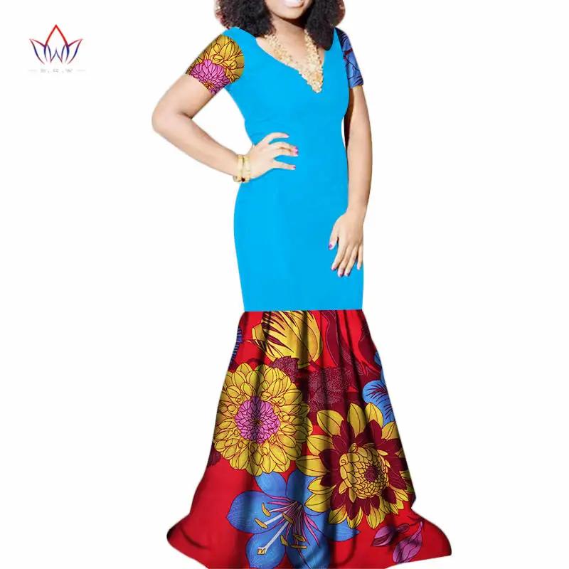 Bazin Riche Dress Cotton African Wax Print Long Dress for Women Dashiki Traditional African Patchwork Clothes WY3461