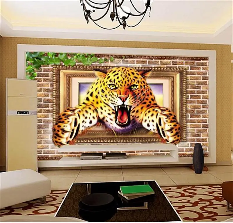 Custom mural wallpaper room 3d photo frame Leopard painting sofa TV background wall non-woven | Обустройство дома