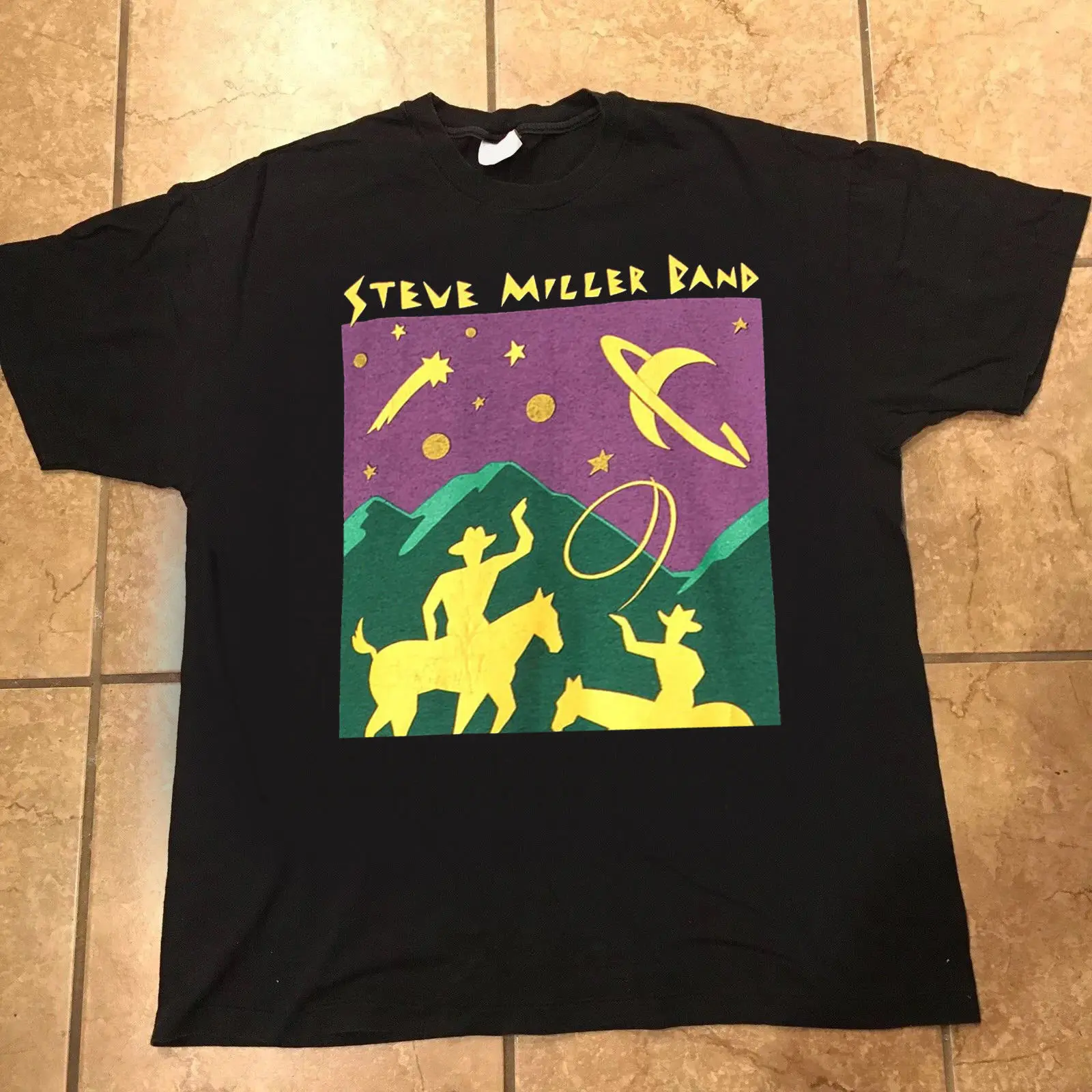 

Steve Miller Band Tour T-Shirt Men's Black Vintage Reprint Size S -3XL Printed T Shirts Short Sleeve Hipster Tee
