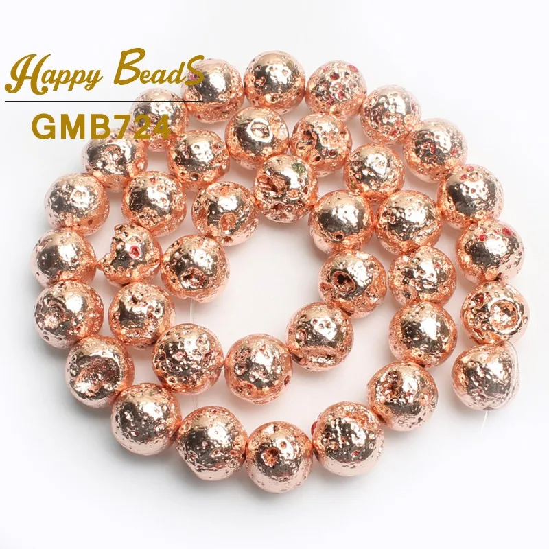 Rose Gold Натуральный Камень Бисер вулканической лавы гематита, серебряный, розовый, золотистый и черный покрытие круглые большие бусины для изготовления ювелирных изделий 1" 4/6/8/10 мм браслет" сделай сам" - Цвет: Rose Gold
