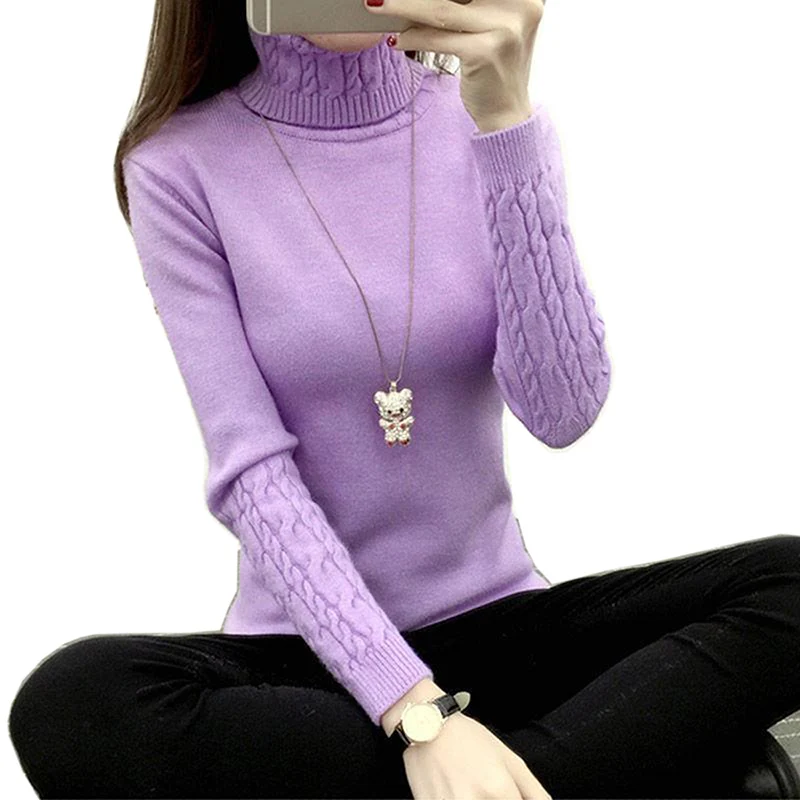 

Turtleneck Sweater Female Knit Pullover Tops Autumn Winter Cashmere Knitted Women Sweater Female Tricot Jersey Jumper Pull Femme