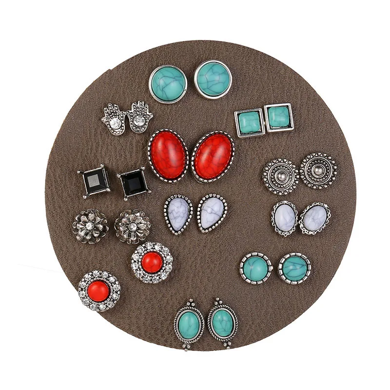 12 пар/лот винтажный Комплект сережек для женщин массивные трещины овальные цветы