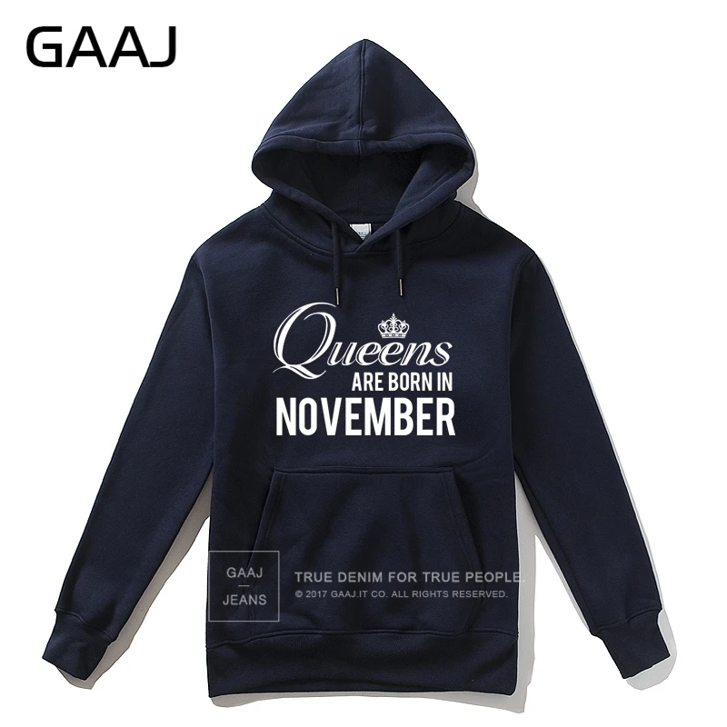 GAAJ "Queens are born in November" мужская толстовка с капюшоном, Женская толстовка на молнии, Мужская Высококачественная флисовая толстовка с принтом в стиле хип-хоп - Цвет: Navy
