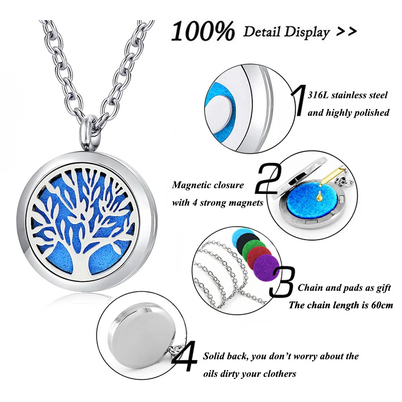 Колье с рассеивателем эфирного масла магнитной застежкой|oil diffuser necklace|tree of life locketessential oil necklace |