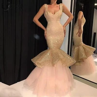 sparkly sexy mermaid evening dress long elegant prom dresses vestido de festa shiny sequins tiered tulle skirt formal dress