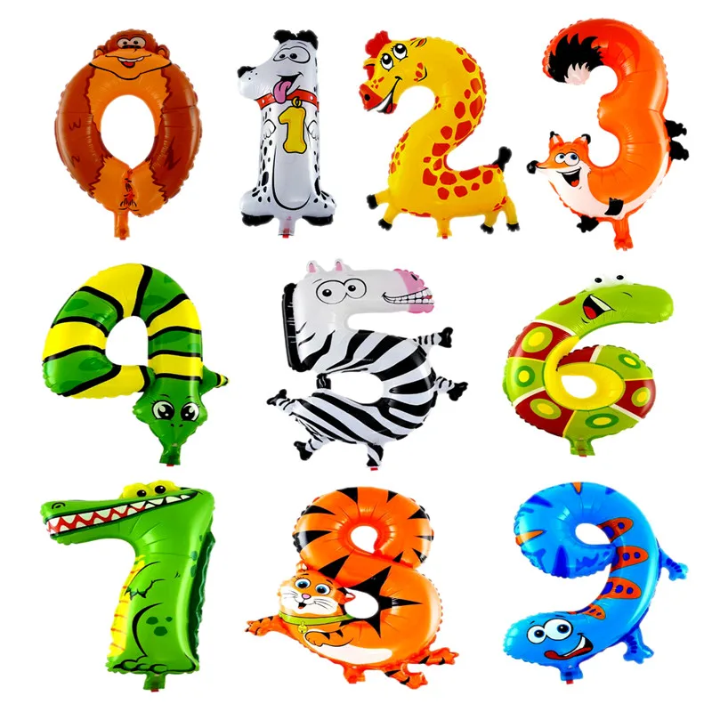 16 дюймовые воздушные шары из фольги с цифрами в виде животных украшения для дня