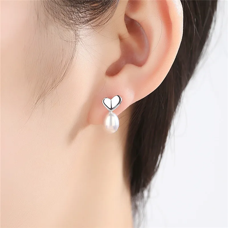 7-8mm Purple Freshwater Pearl Stud Earrings Sterling Silver 925 Jewelry Fashion Simple Heart Earring for Women |