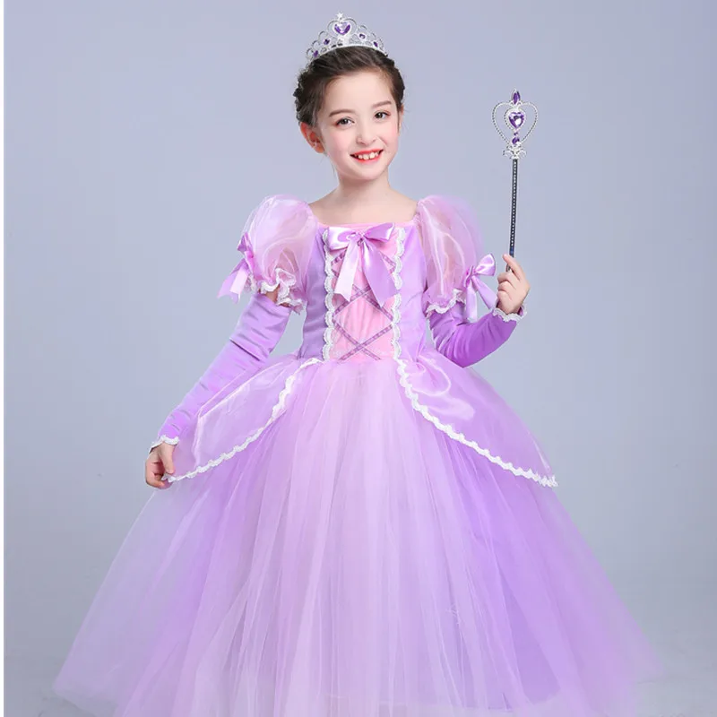 2018 Girl Princess Dress Purple Rapunzel Cosplay Costume Birthday Party Clothes Children Long Gown Halloween Xmas Gift | Детская одежда