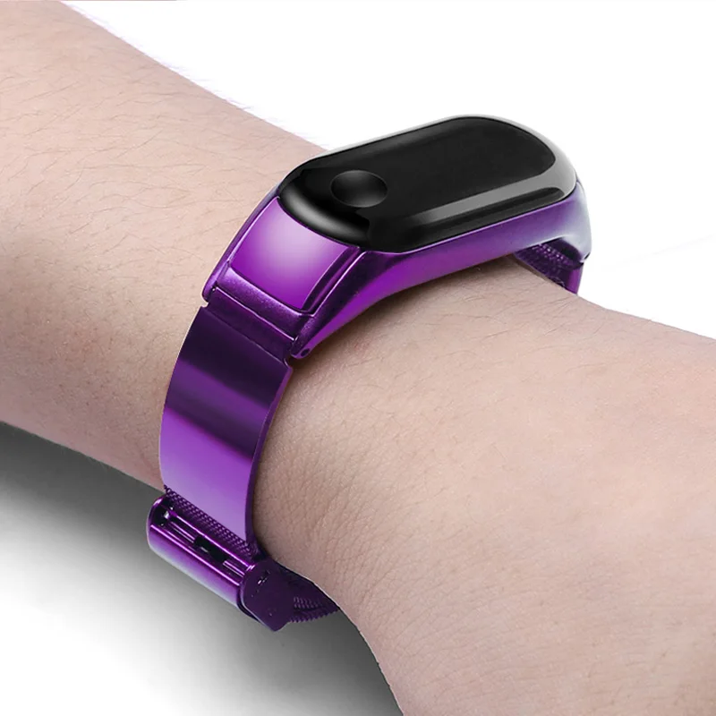 Фиолетовый Для xiaomi mi band 3/4 металлический ремешок для наручных часов из нержавеющей стали mi Группа 4 браслет сменный ремешок mi band 3/4 аксессуары - Цвет: Фиолетовый