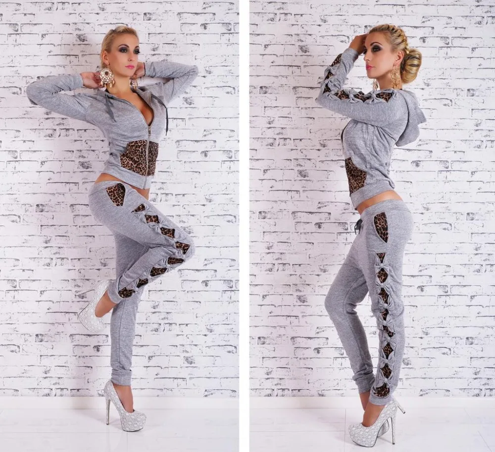 Женская мода Спортивные Костюмы Зима Осень Тонкий Leopard Толстовки Тренировочные