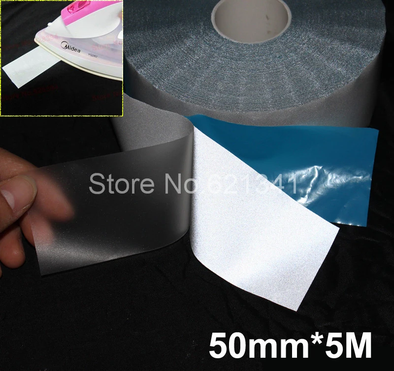 

50mm*5m Silver Elastic Reflective Fabric Iron On Reflective Heat Transfer Film