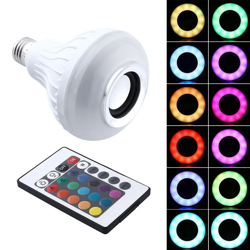 Светодиодсветодиодный RGB Беспроводная лампа 12 Вт E27 с Bluetooth динамиком для