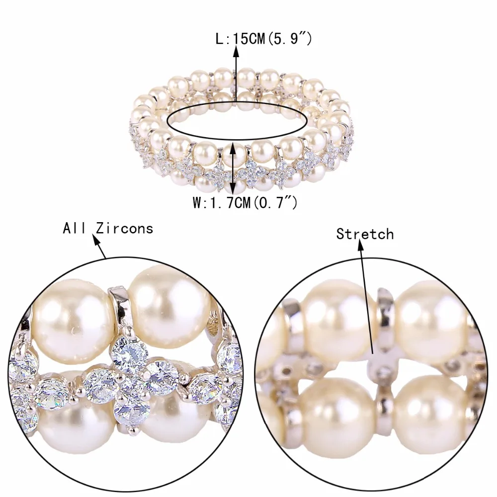 Tuliper Elegant Clover Flower Bridal Necklace Earrings Bracelet Set Cubic Zircon Pearl Jewelry Wedding Party | Украшения и