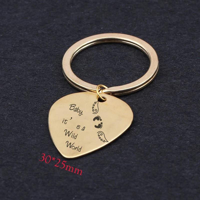 For Baby Loss Memorial Gift Guitar Pick Stainless Steel Keychain Hand Stamped It's A Wild World Fashion Jewelry Tag | Украшения и