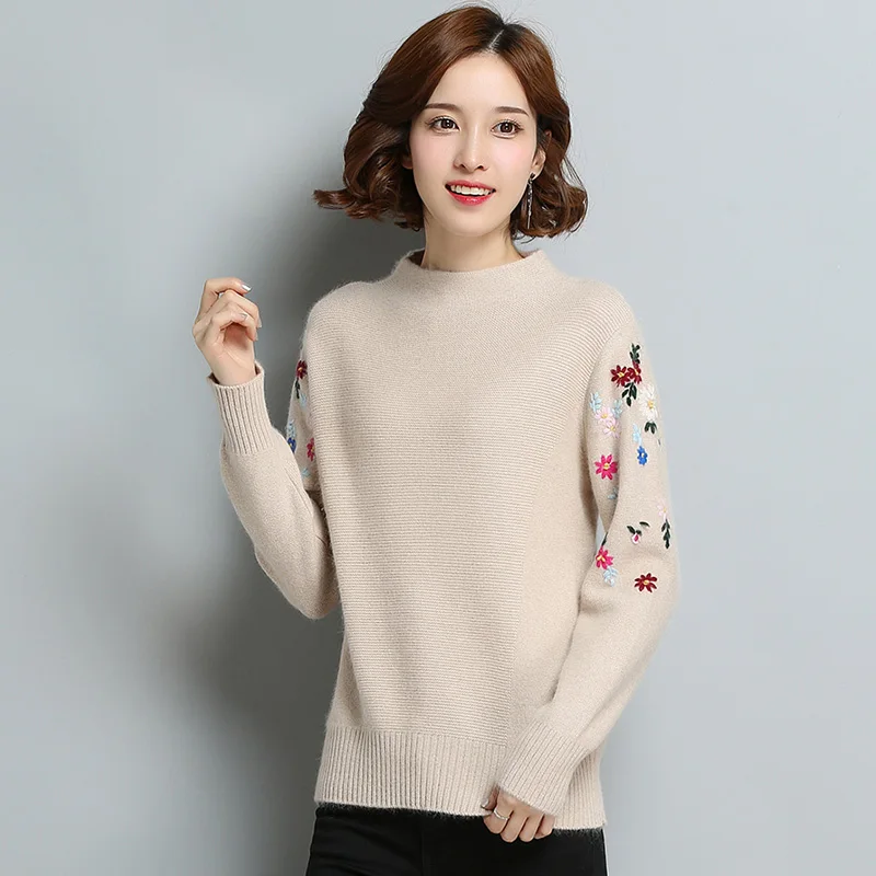 

Women Pullovers 100% Cashmere and Wool Sweaters Winter New Oneck Floral Fashion Woman Standard Clothes Jumpers Free Shipping