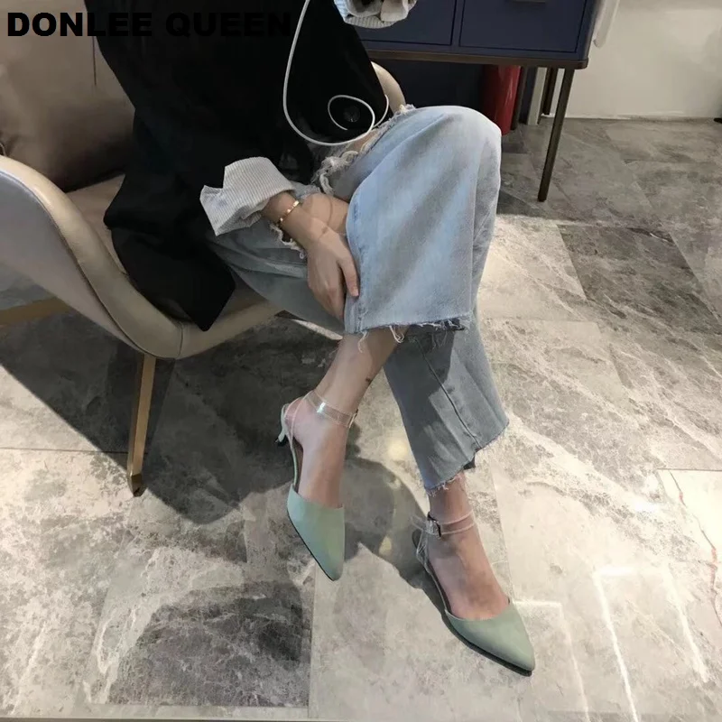 DONLEE QUEEN/женские босоножки с ремешками на лодыжках слипоны низком каблуке туфли