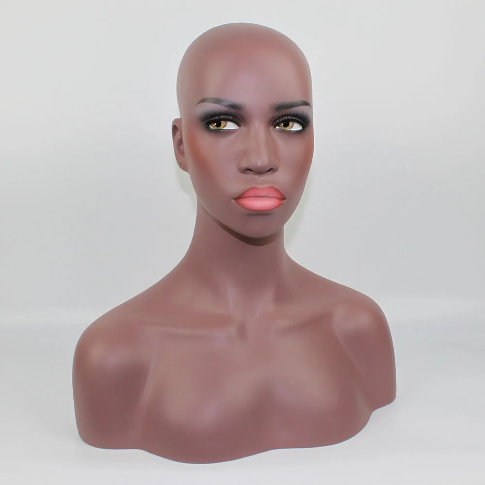 High quality Realistic Fiberglass Afro-American Mannequin Head Bust,Black Female Manikin Dummy Head For Lace Wigs