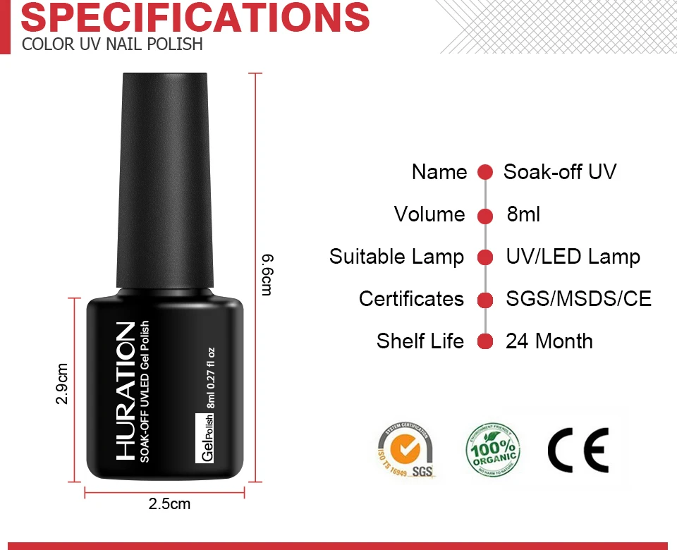 Huration UV Nail Gel Polish Glitter 29 Color Gellak for Manicure Top Base Polish Semi-permanent Gel Varnish Off White Nail Art