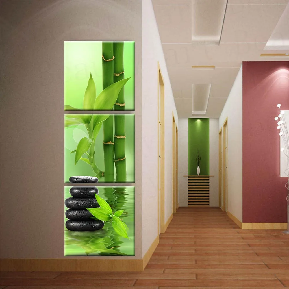 Картина на холсте 3 панели настенная живопись Spa камень бамбуковое украшение для