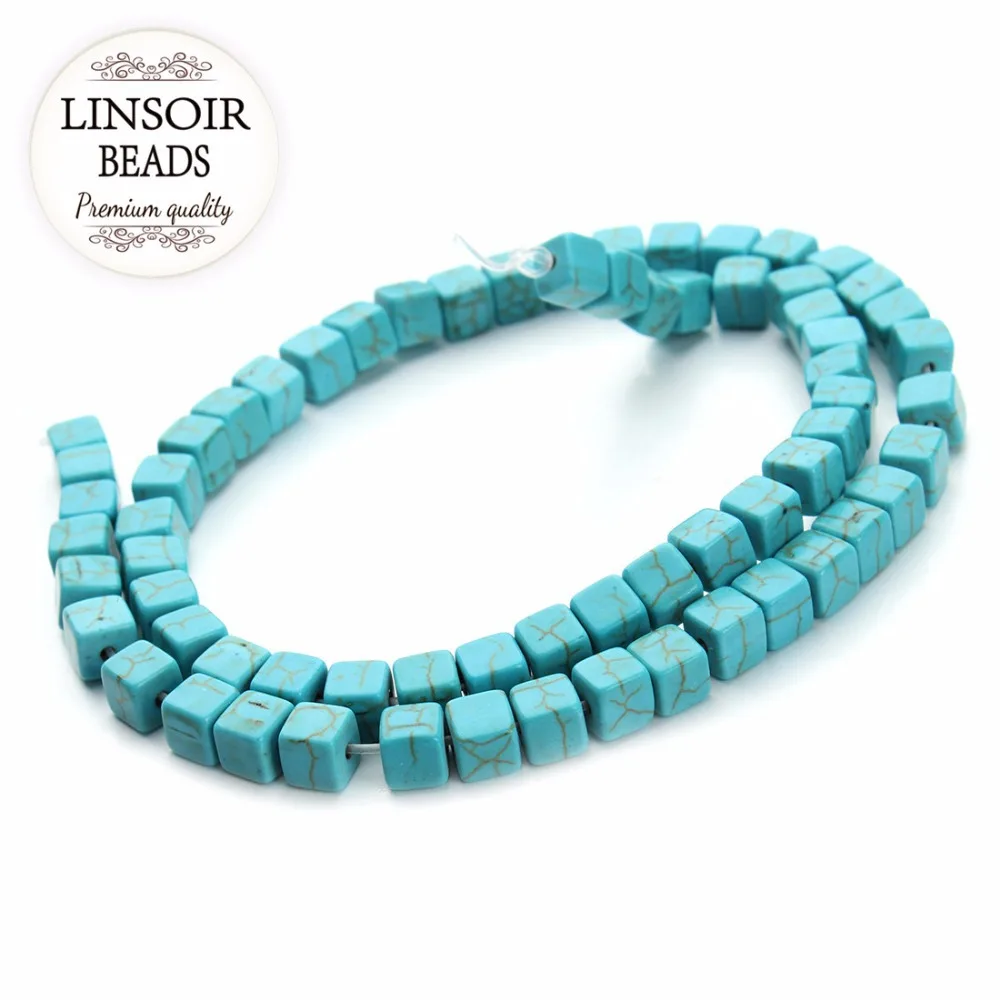 Бусины из натурального камня 8 мм 40 см/нитка квадратные голубой бирюзовый |