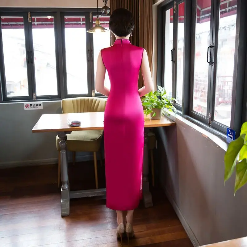 Новое поступление женское атласное длинное платье Ципао в китайском стиле