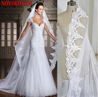 2019 custom made soft tulle white ivory bridal wedding veil high quality appliqued edge cathedral long veil bride accessories