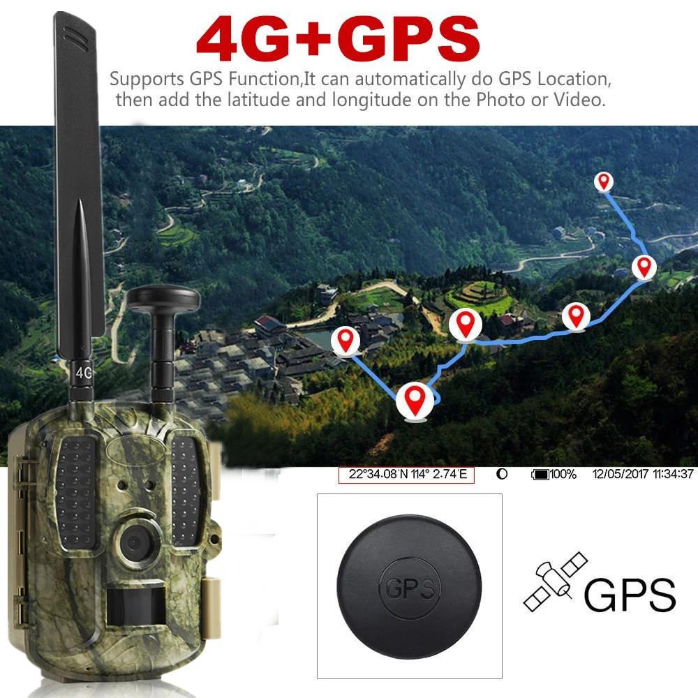 Фотоловушка с широкоугольным объективом 4G GPS Управление по дикой природе GPRS MMS