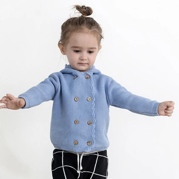 Hot autumn and winter children's sweater hooded Baby Girl double-breasted jacket European cotton knit cardigan | Детская одежда и