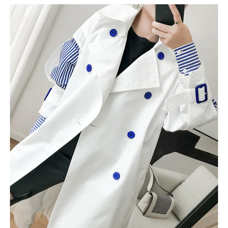 Женская Длинная ветровка весна-осень 2020 Корейская имитация двух предметов