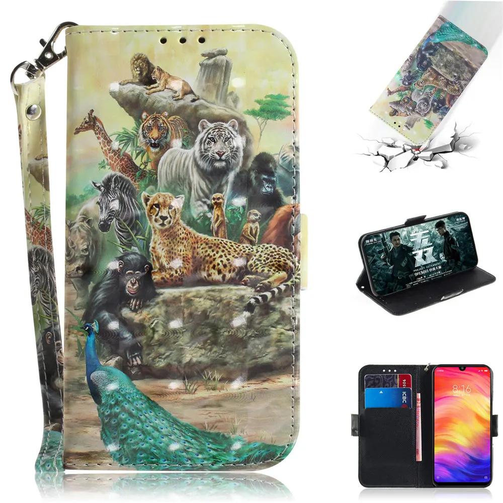 Стильный кожаный чехол-книжка с 3D рисунком для Xiaomi mi A3 9T CC9 CC9e Red mi 7 7A Note 7 K20 чехол с ремешком