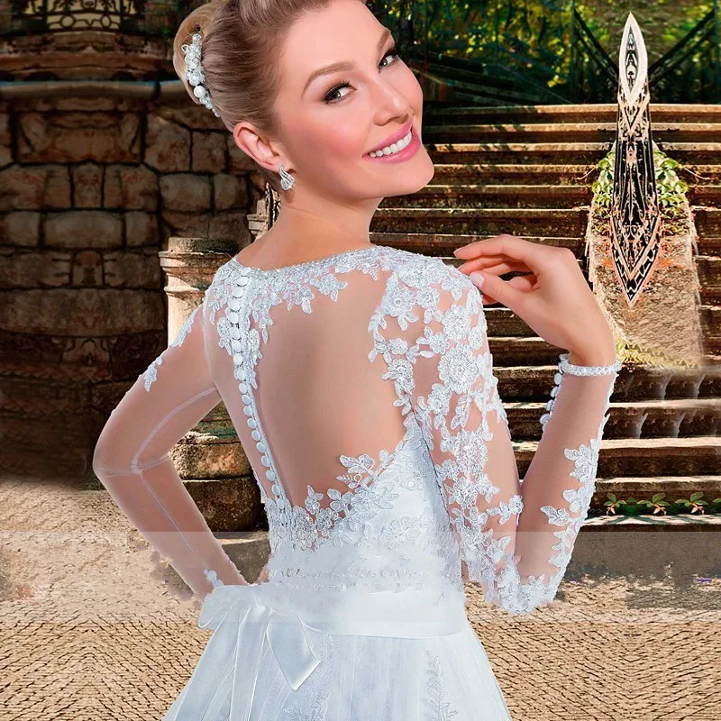 

vestido 2019 Sexy Long Sleeve Lace Wedding Dresses See Through Back Wedding Dress Robe De Mariage casamento