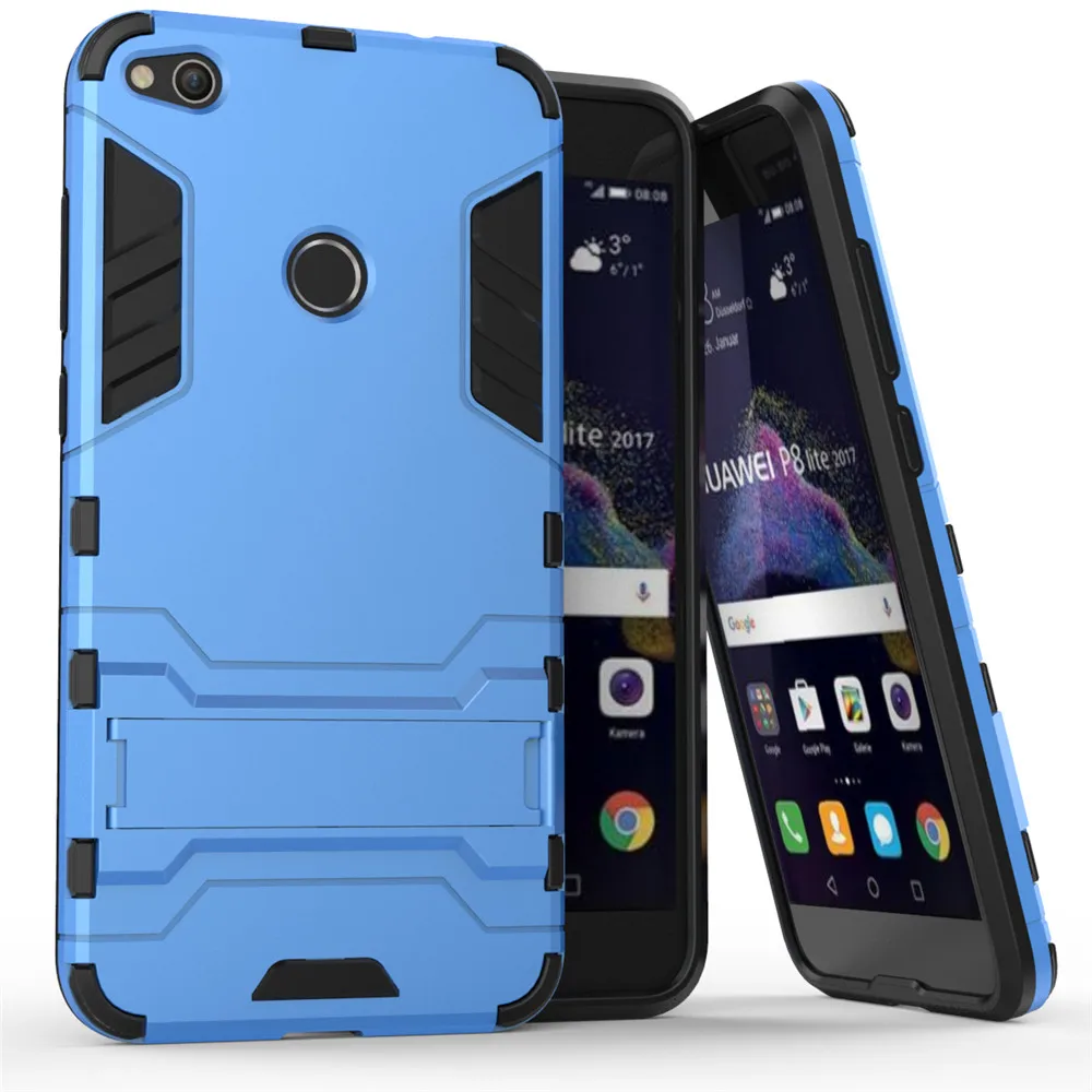 For Huawei P8 Lite 2017 Case Cover Luxury Iron Man Stand Hard Armor+Soft Silicone TPU for Honor 8 | Мобильные телефоны и