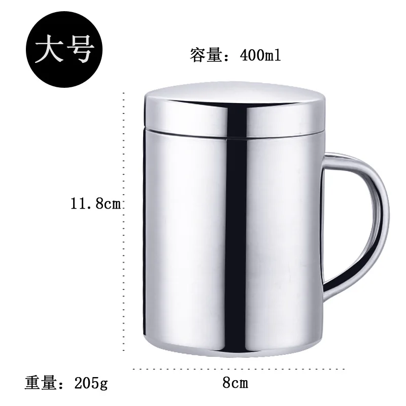 L 400ml Чайная кружка с двойными стенками из нержавеющей стали 304, портативная чашка для путешествий, стакан для кофе, кувшин для молока, чашки для чая, двойные офисные кружки для воды с крышкой - Цвет: L 400ml
