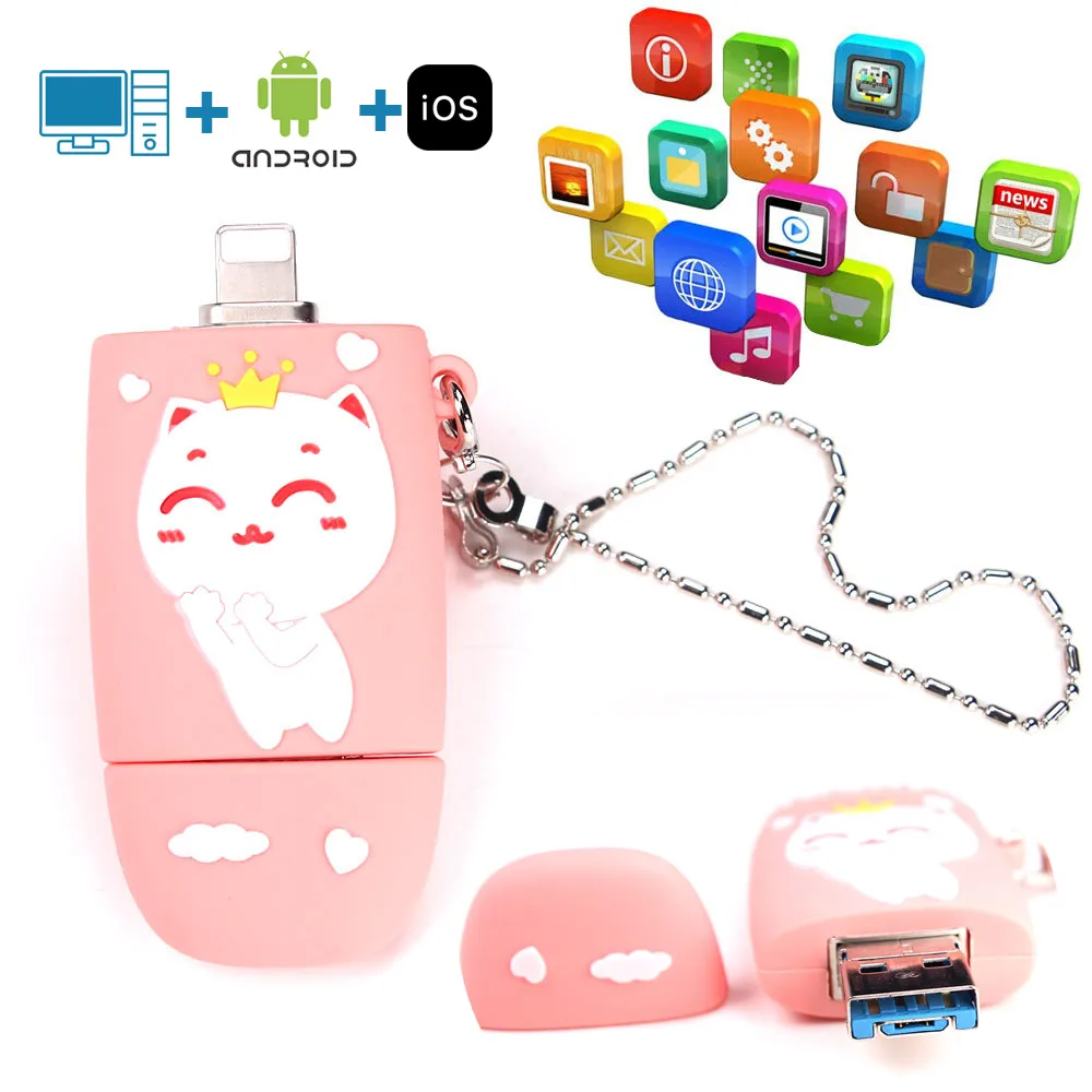 Ingelon USB флэш-накопитель для iPhone X/8/7/7 Plus/6 Plus/6s/5/SE ipad ipod зашифрованные флэшку 32gb 64gb 128gb Милый флешки USB3.0