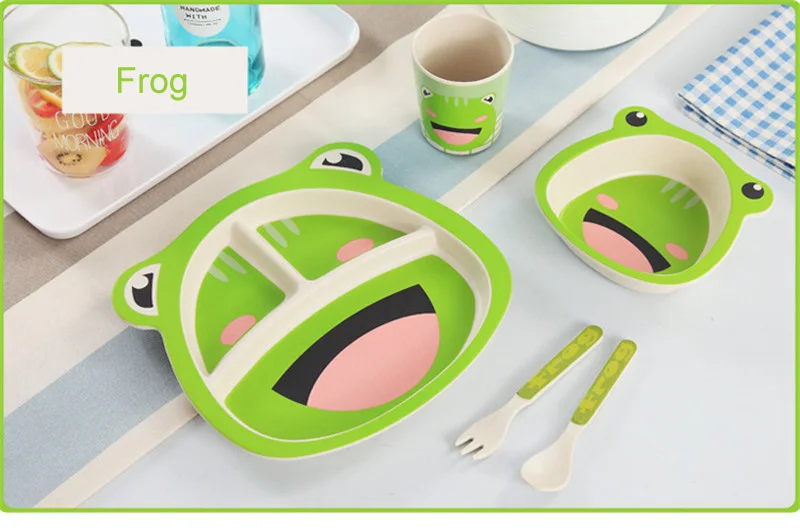 Мультфильм БАМБУК 5 шт. детская посуда экологичные дети Mealtime чаша тарелка еда столовая утварь для кормления набор таблички для ребенка