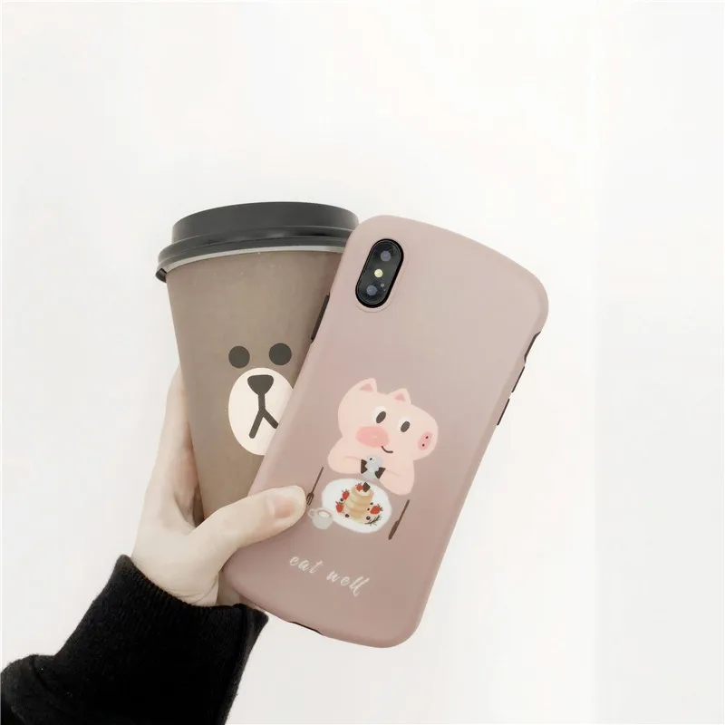 individuality cute cartoon eat well pig IMD gray soft shell phone Case For Apple iphone 6 6s 7 8 Plus X XS XR MAX silicone case |