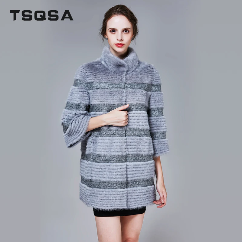 TSQSA 2018 Зимняя Шуба Натуральная Норки Мода Тонкий Женский Натуральный Мех Одежда