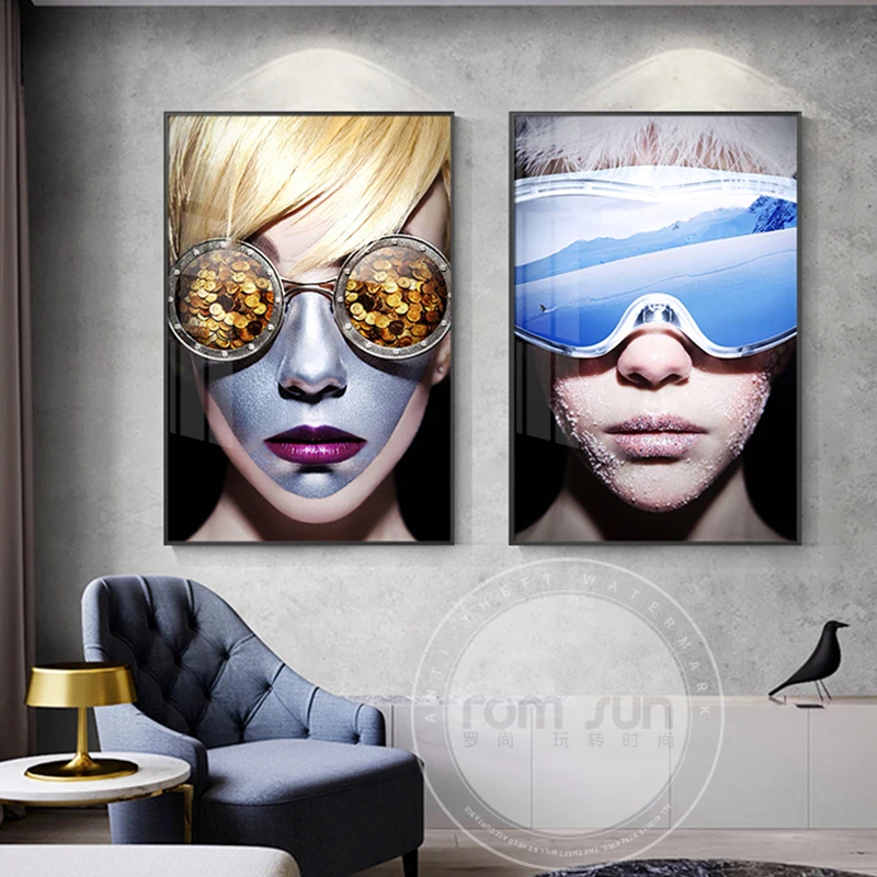 

Abstract Punk Girl Canvas Poster Print Modern Hipster Girl Cuadros Sexy Lady Painting on The Wall for Living Room Girls Bedroom