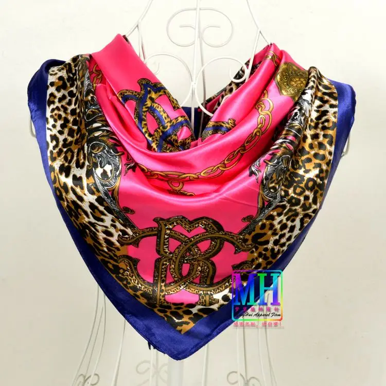 leopard dark pink Зеленый шелковый шарф Новое поступление брендовый дизайн атласный большой квадратный шарф с принтом, женский шелковый шарф, китайский Стильный платок 90*90 см - Цвет: leopard dark pink