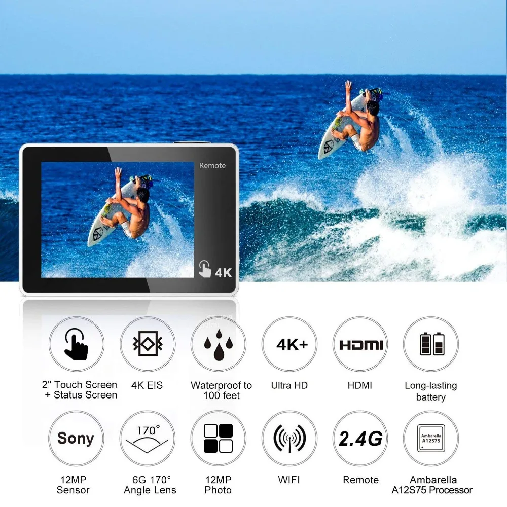 Экшн-камера eken H5S Plus A12 Ultra 4K 30FPS Wi-Fi, водонепроницаемая, 30 м, 1080p go EIS, стабилизация изображения, Ambarella, 12MP pro, Спортивная камера