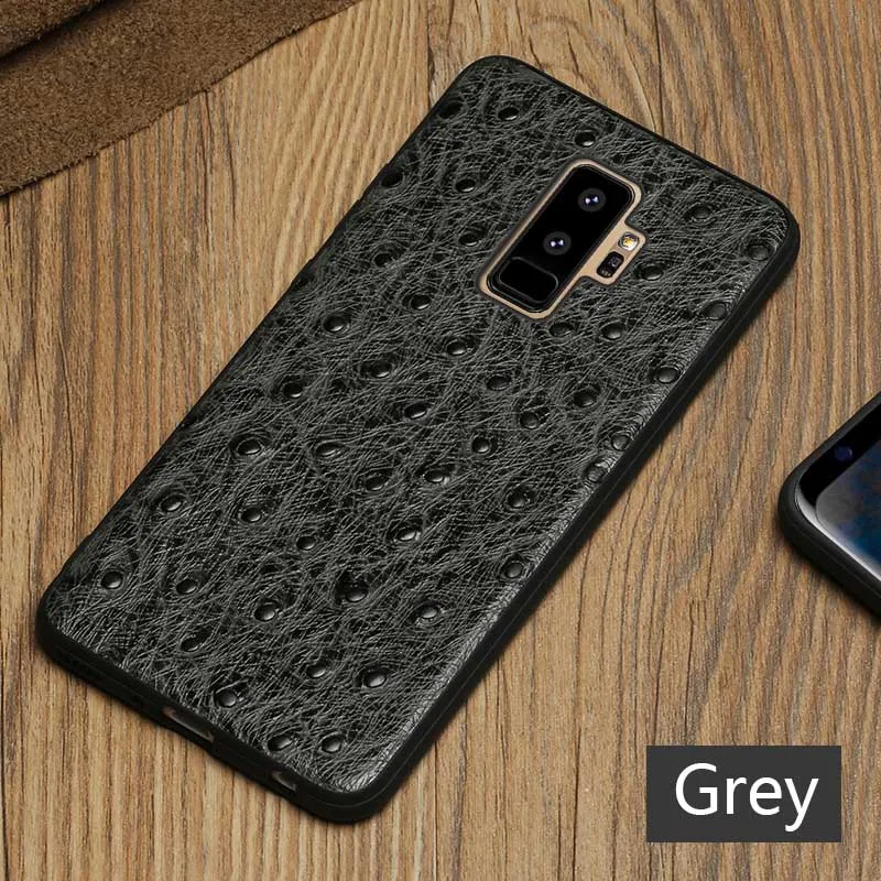 Grey Натуральная кожа чехол для телефона для samsung S10 S8 S9 плюс A70 чехол кожи страуса с текстурой под кожу питона чехол для Note 9, 10 лет, A5 A9 J7 чехол s - Цвет: Grey