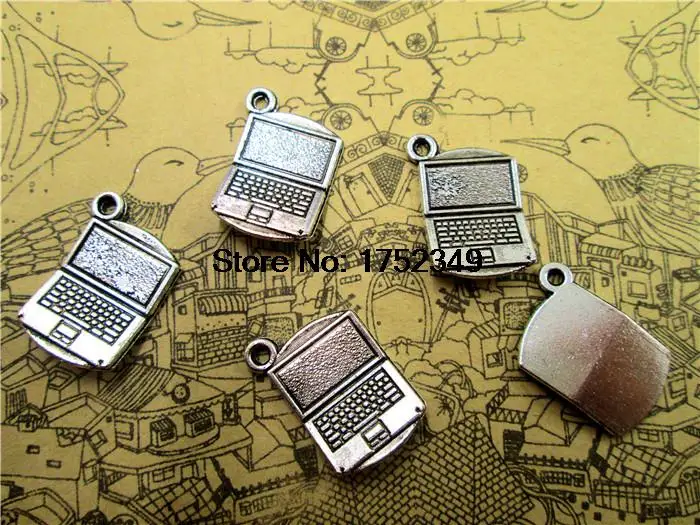 15 шт.-брелоки для ноутбука, Античные тибетские серебряные тона 3 D, брелоки для ноутбука 14x21мм