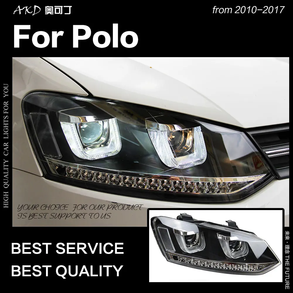 AKD автомобильный Стайлинг для VW Polo фары 2010- Polo светодиодный налобный фонарь светодиодный DRL Hid головной фонарь Ангел глаз биксеноновый луч аксессуары