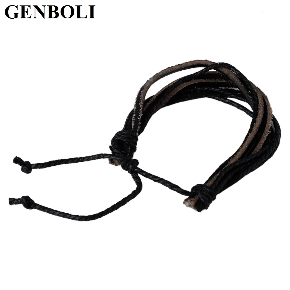 Черный/коричневый цвет веревки браслеты для мужчин женщин кожаные модные